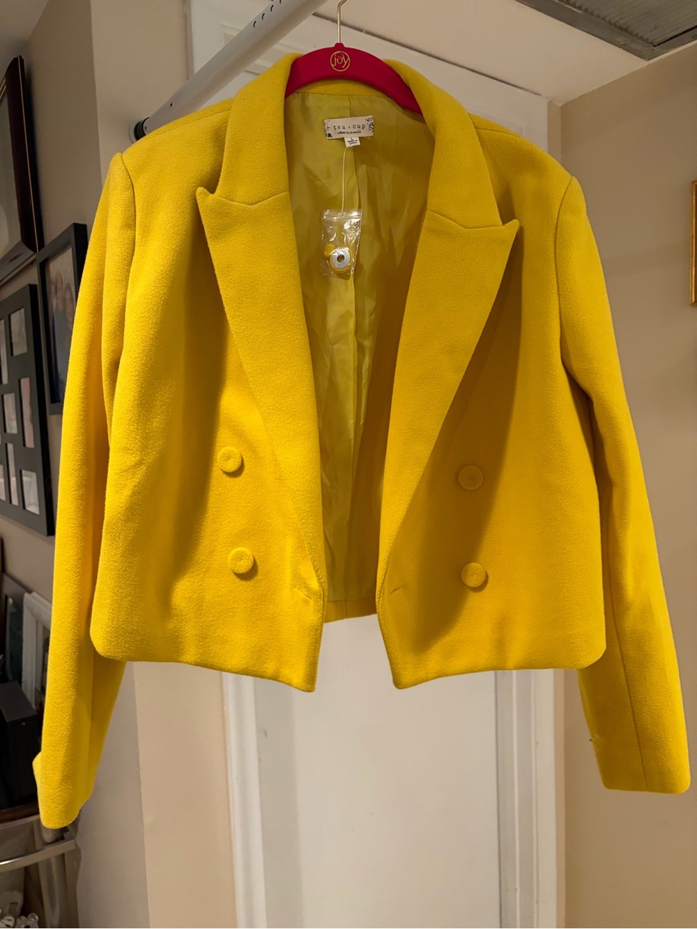 Tea n Cup Yellow Double-Breasted Cropped Blazer
